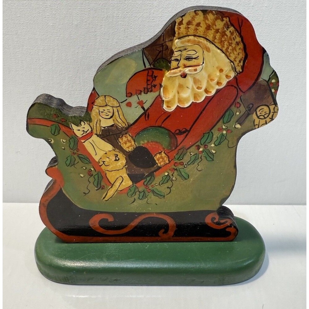 Vintage 1990 Albert E Price Santa Standing Painted Wooden Christmas Cutout